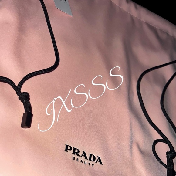 Baby-Pink/Black Reversible Prada Beauty (Satin-Lined) Drawstring Backpack - Picture 7 of 16